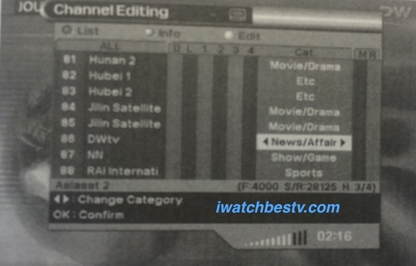 Watch Satellite TV: Organize Channel Categories.